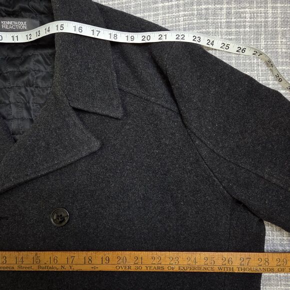 Kenneth Cole Reaction Pea Coat Men's XXL Double Breasted Wool Blend Charcoal - Picture 4 of 13